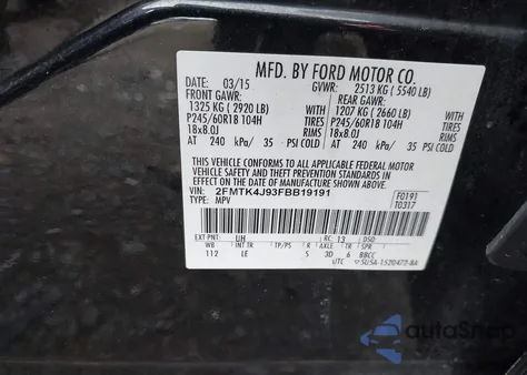 2015 Ford Edge Sel z USA, uszkodzony, nr VIN 2FMTK4J93FBB19191